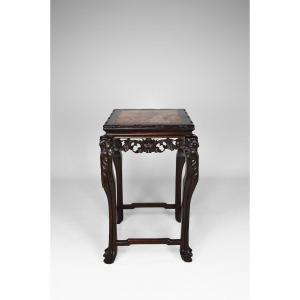 Asian Pedestal Table Carved With Dragons And Flowers, 19th Century