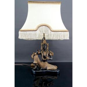 Lampe Au Bouddha Thaï En Bronze à Double Patine Noire Et Dorée, Circa 1960-1970