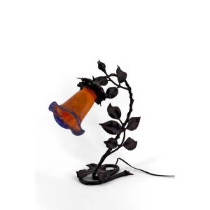 Art Nouveau-art Deco Wrought Iron Lamp By Muller Frères Lunéville, France, Circa 1920