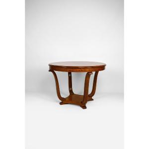 Art Deco Round Walnut Veneer Pedestal Table, France, Circa 1930