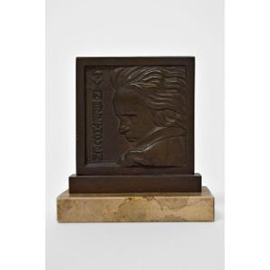 Bronze Commémoratif De Beethoven Par Henri Dropsy, France, 1927