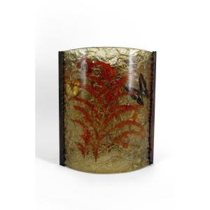 Corner Wall Lamp By The Potters Of Accolay In Patinated Copper And Fractal Resin, France, Circa 1970