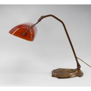 Lampe De Banquier Art Nouveau, France, Circa 1900