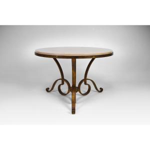 Marble And Gilded Wrought Iron Coffee Table By Raymond Subes, Circa 1935
