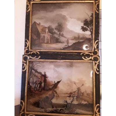 Pair Of Fixed Under Glass 18th