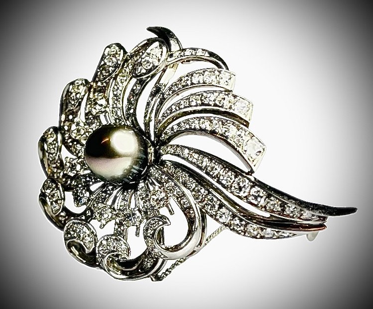 Art-deco Pearl And Diamond Brooch-photo-3