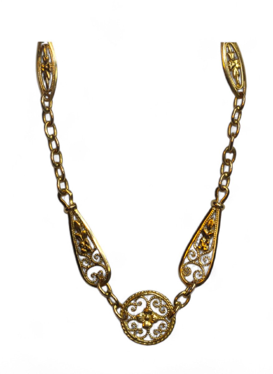 Gold Long Necklace 1900-1910-photo-2