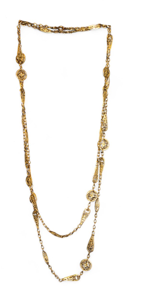 Gold Long Necklace 1900-1910-photo-3