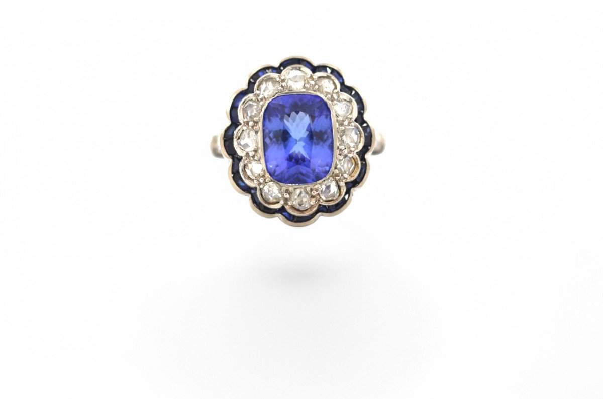 Bague Tanzanite Et Diamants Art-déco