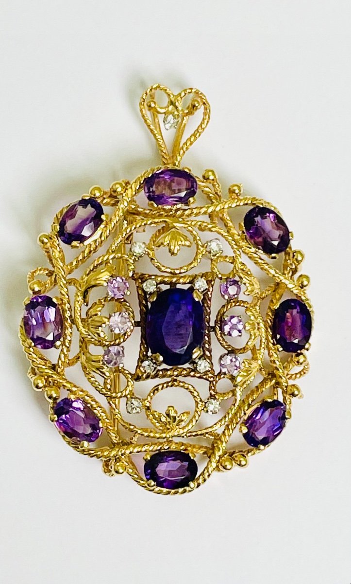 Amethyst Diamond Pendant Brooch-photo-4