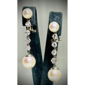 Boucles d'Oreilles Perles Et Diamants