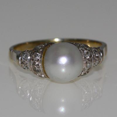 Bague 1930 Perle Et Diamants.