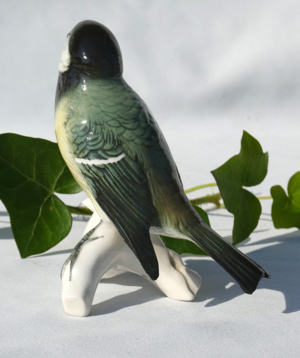 Trendy Bird In Porcelain, Karl Ens, Great Titmouse, Art Deco Style 1930-photo-3