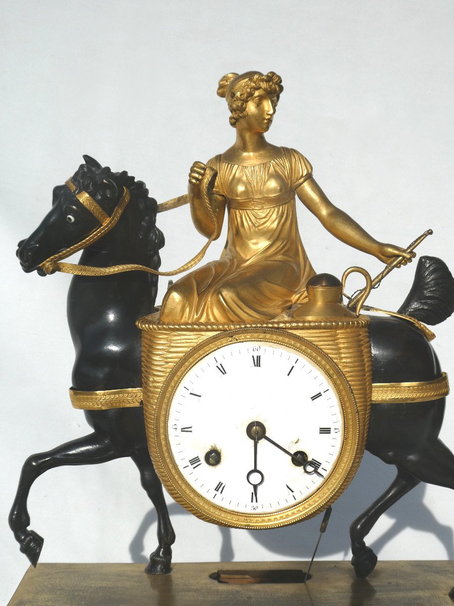 Clock In Gilt Bronze First Empire Period, La Laitiere After Louis Croutelle 1807-photo-2