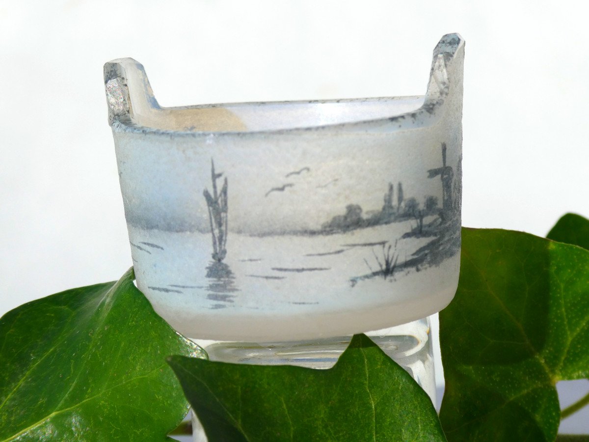 Miniature Vase, Daum Nancy, Late Nineteenth Century, Sailboat Decor, Pedlar Basket-photo-2