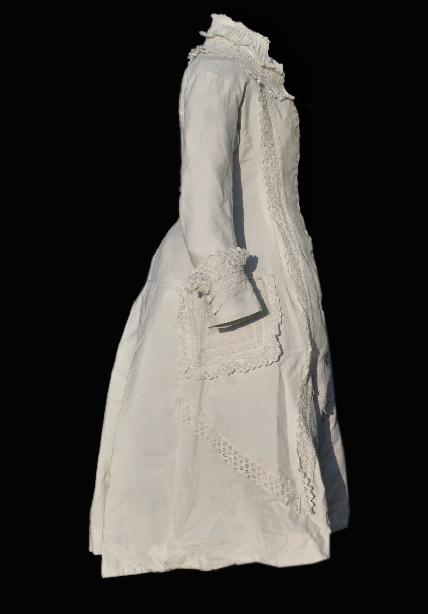 Girl's Bustle Dress Circa 1878, Princess Line, Ottoman White Cotton Nineteenth Napoleon III Costume Child Doll-photo-4