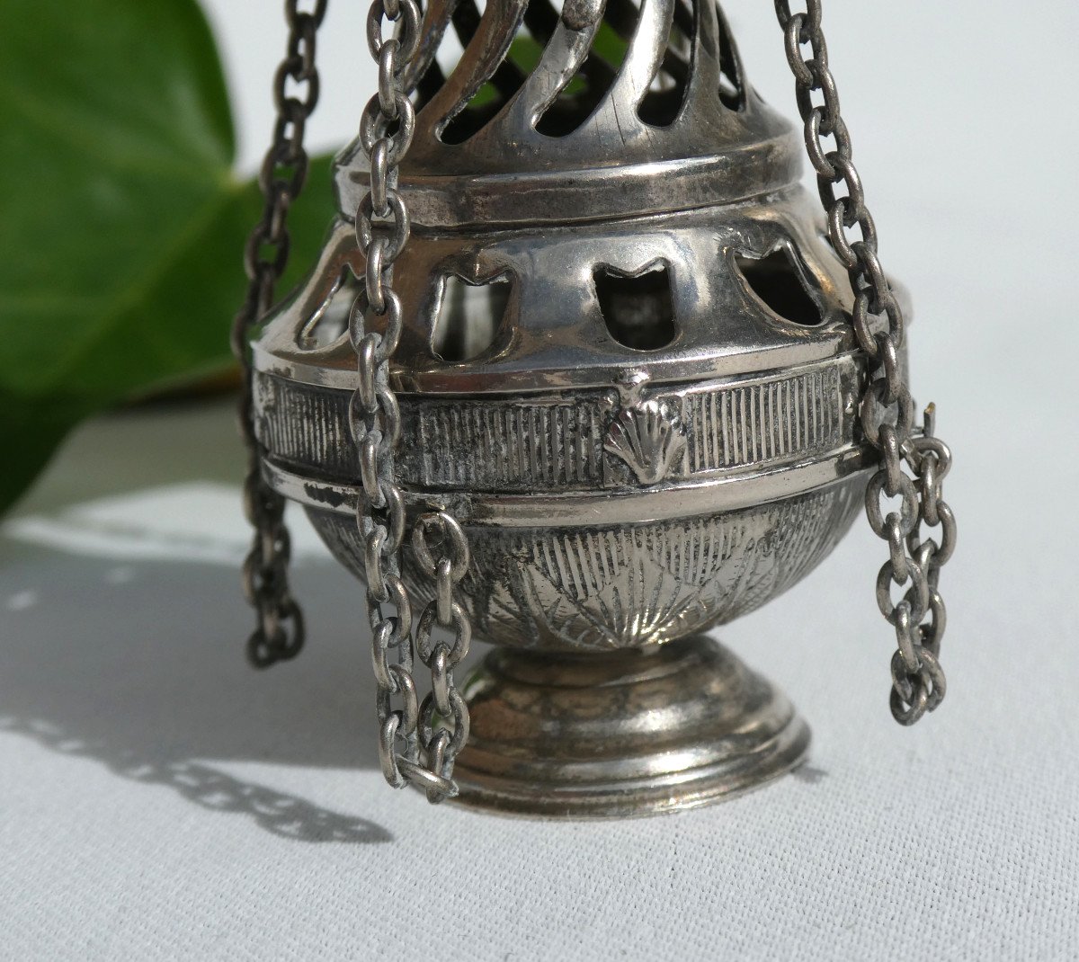 Miniature Censer In Silver Metal Napoleon III Period, Mass Game, Nineteenth Liturgy Toy-photo-3