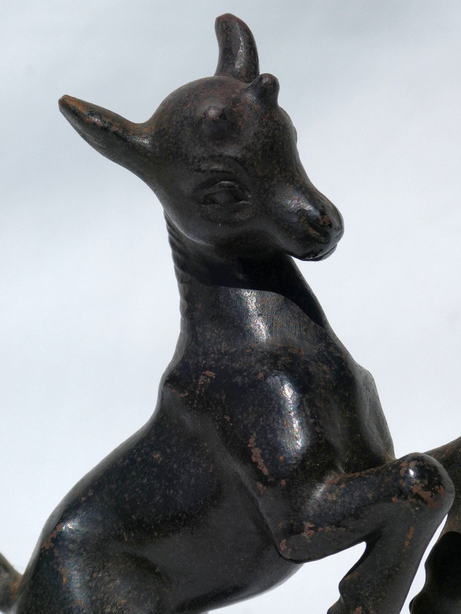 Art Deco Cast Iron Sculpture, Animal Subject, Cabris, Kid Style Bernhard Butzke Cachet-photo-4