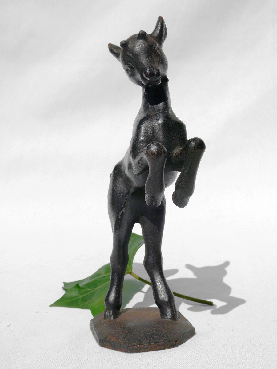 Art Deco Cast Iron Sculpture, Animal Subject, Cabris, Kid Style Bernhard Butzke Cachet-photo-2