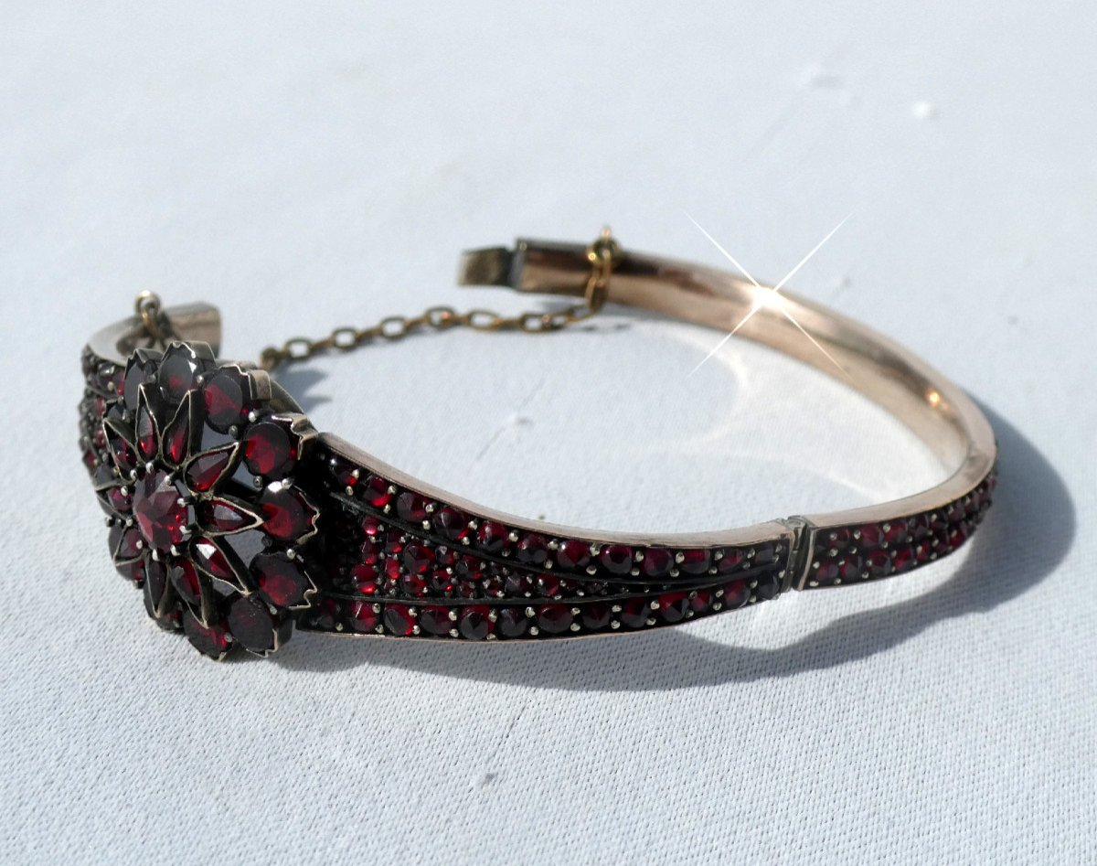 Semi Rigid Bracelet, Napoleon III Period, Garnets, 19th Century Jewel, Second Empire, Stars-photo-4