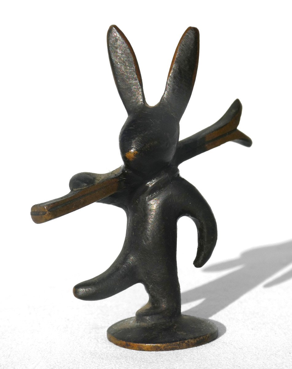 Humorous Sculpture By Walter Bosse For Herta Baller 1950 Rabbit On Skis Animal Subject-photo-2