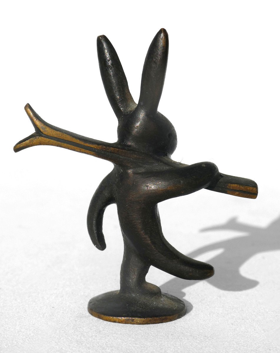 Humorous Sculpture By Walter Bosse For Herta Baller 1950 Rabbit On Skis Animal Subject-photo-3