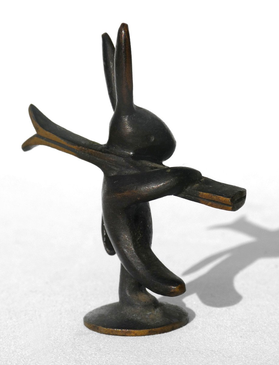 Humorous Sculpture By Walter Bosse For Herta Baller 1950 Rabbit On Skis Animal Subject-photo-4