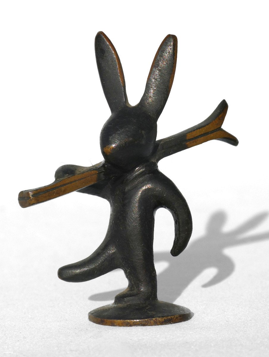 Humorous Sculpture By Walter Bosse For Herta Baller 1950 Rabbit On Skis Animal Subject-photo-1