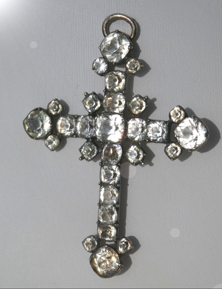 Latin Cross In Rhinestones, 19th Century, Napoleon III Jewel, Pendant, Normandy Folklore-photo-2