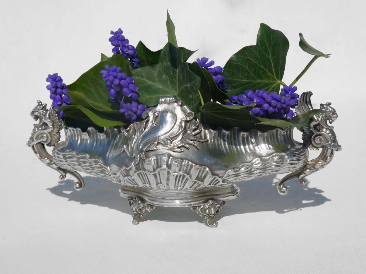 Paire De Jardiniere De Table En Metal Argente , Style Renaissance / Napoléon III XIXe -photo-2