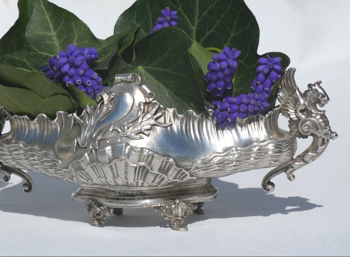 Paire De Jardiniere De Table En Metal Argente , Style Renaissance / Napoléon III XIXe -photo-3