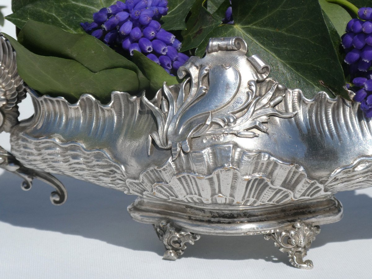 Paire De Jardiniere De Table En Metal Argente , Style Renaissance / Napoléon III XIXe -photo-4