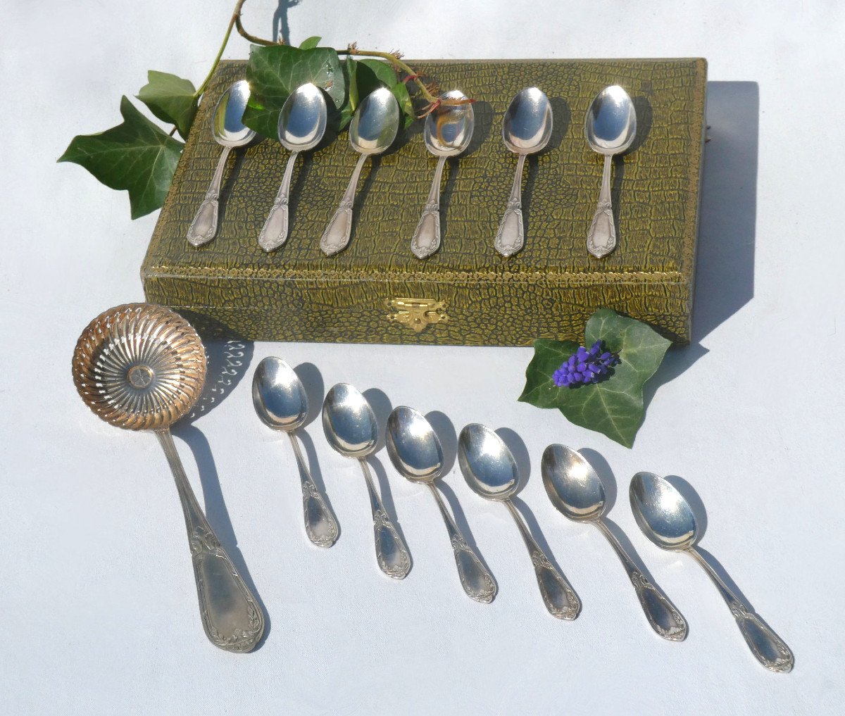 Dessert / Fruit Service, Menagere In Silver Metal In Its Case, Spoon To Sprinkle 1-photo-2