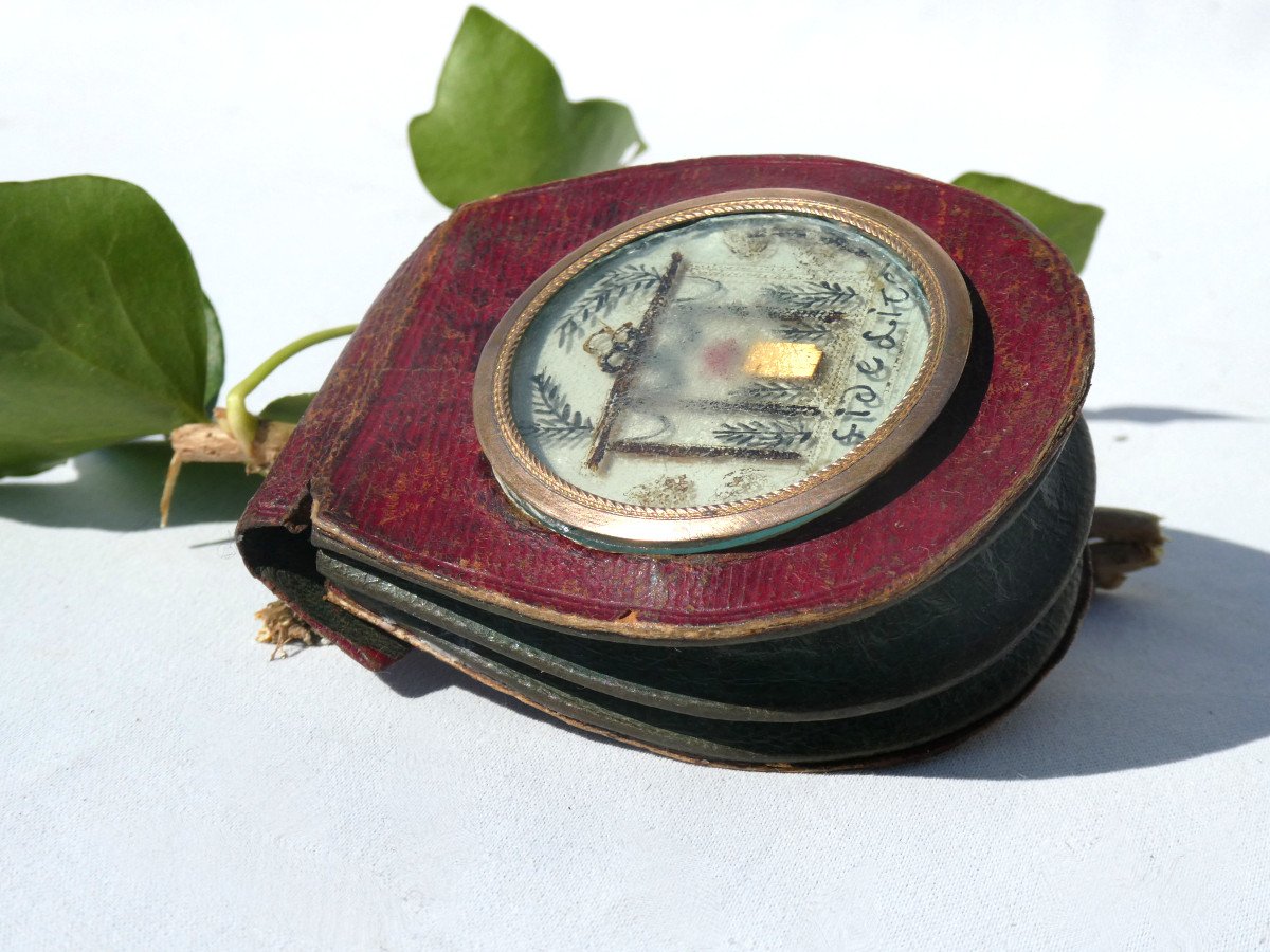 Late 18th Century Period Coin Purse, Louis XVI Temple Of Love, Leather And Reticule Miniature-photo-3