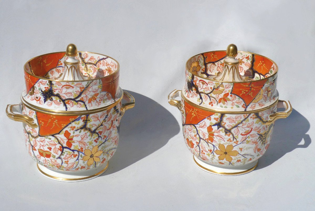 Pair Of Ice Cream Makers / Ice Cream Makers In 18th Century Derby Porcelain, Decor Imari / Admiral Nelson-photo-6