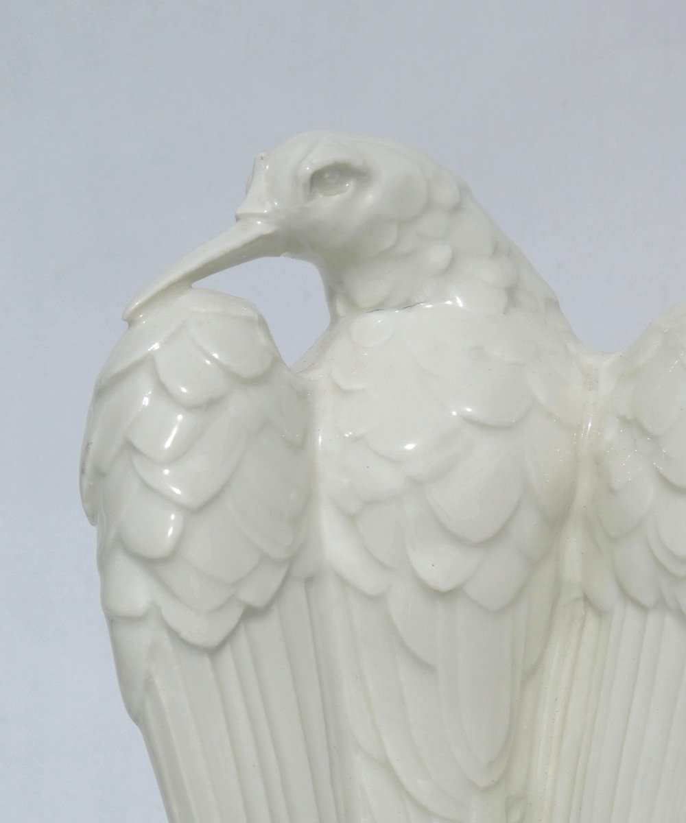 German White Porcelain Animal Subject, Bird In The Nest, Long-beaked Mockingbird Circa 1930-photo-3