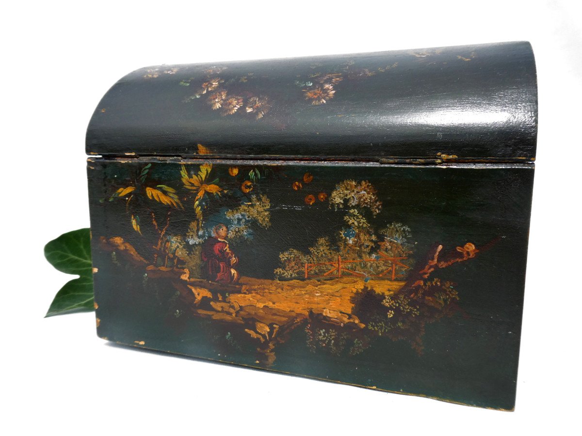 Jewelry Box / Couture, Painted Wood Chinese Decor, Napoleon III Style, Nineteenth