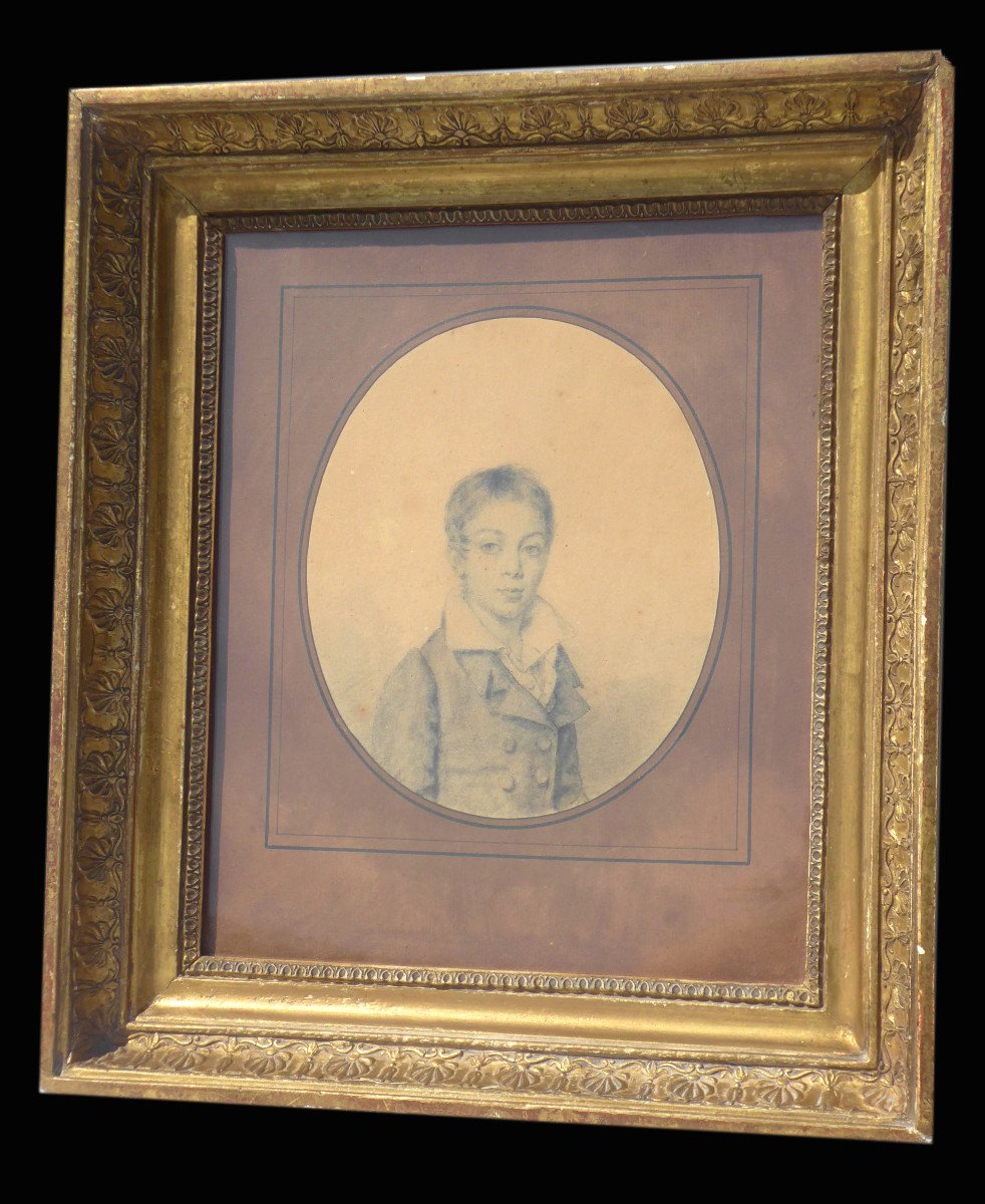 Portrait Of Young Boy 1820 Dandy Style Leopold Boilly Nineteenth, Charcoal, Golden Wood Frame-photo-2