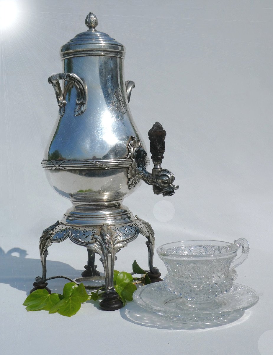 Samovar / Tea Fountain In Silver Metal, Signed Bointaburet Paris, Orfevre Boin Taburet Nineteenth-photo-1