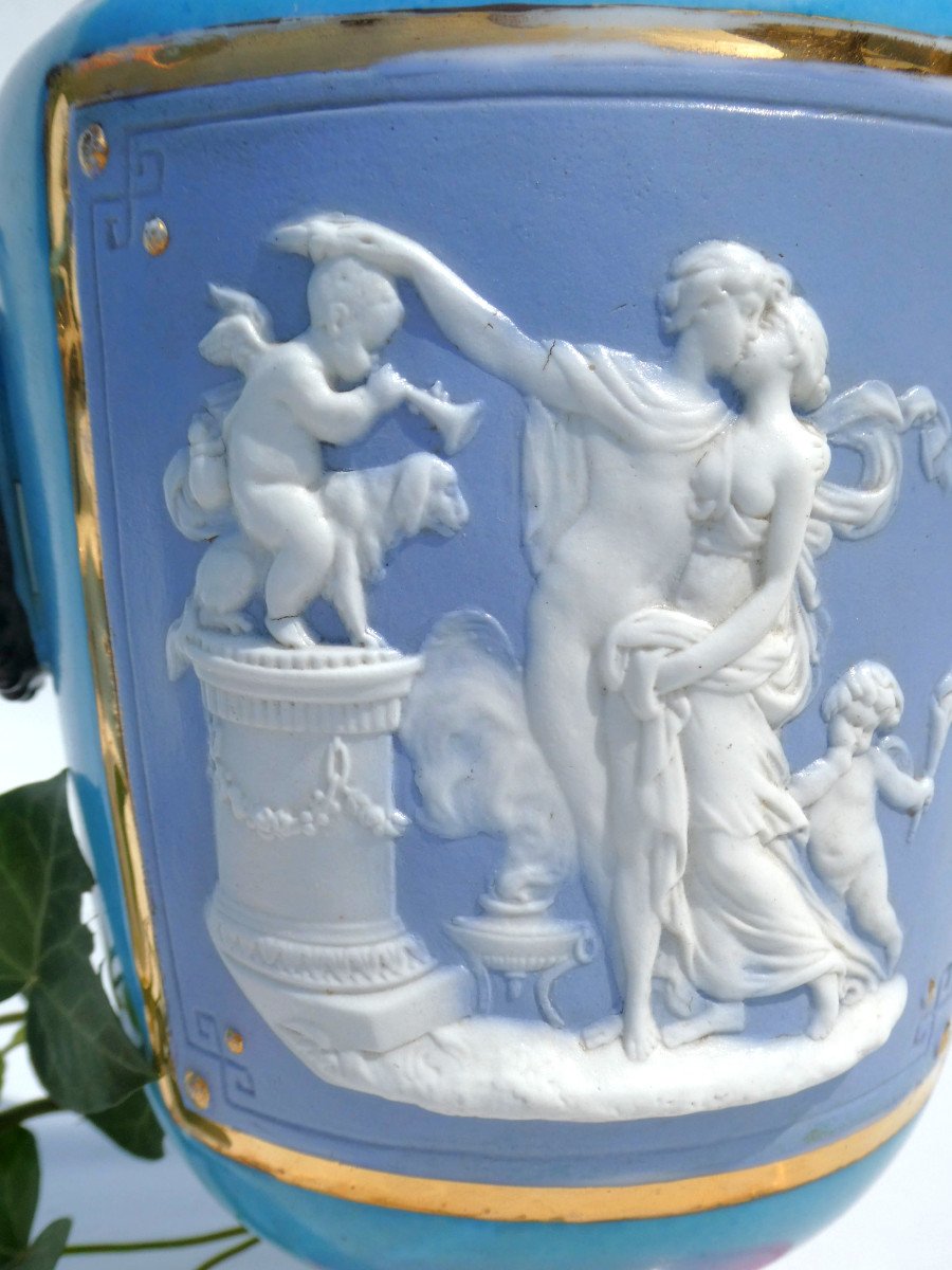 Pair Of Limoges & Biscuit Porcelain Vases, Empire Style Cameo, Napoleon III Henri Ardant 19th Century-photo-2