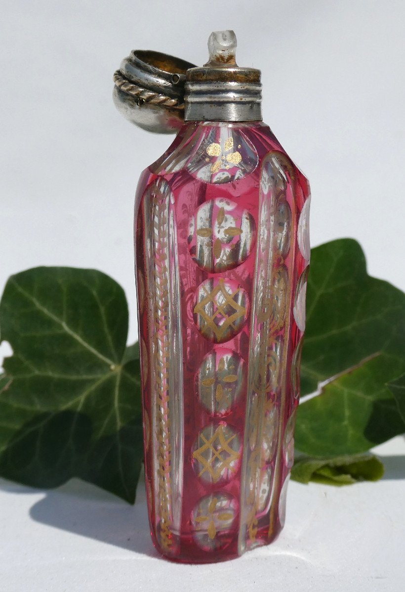 Bottle Of Salts Napoleon III Period, Mount In Sterling Silver, Nineteenth Perfume, Overlay-photo-3