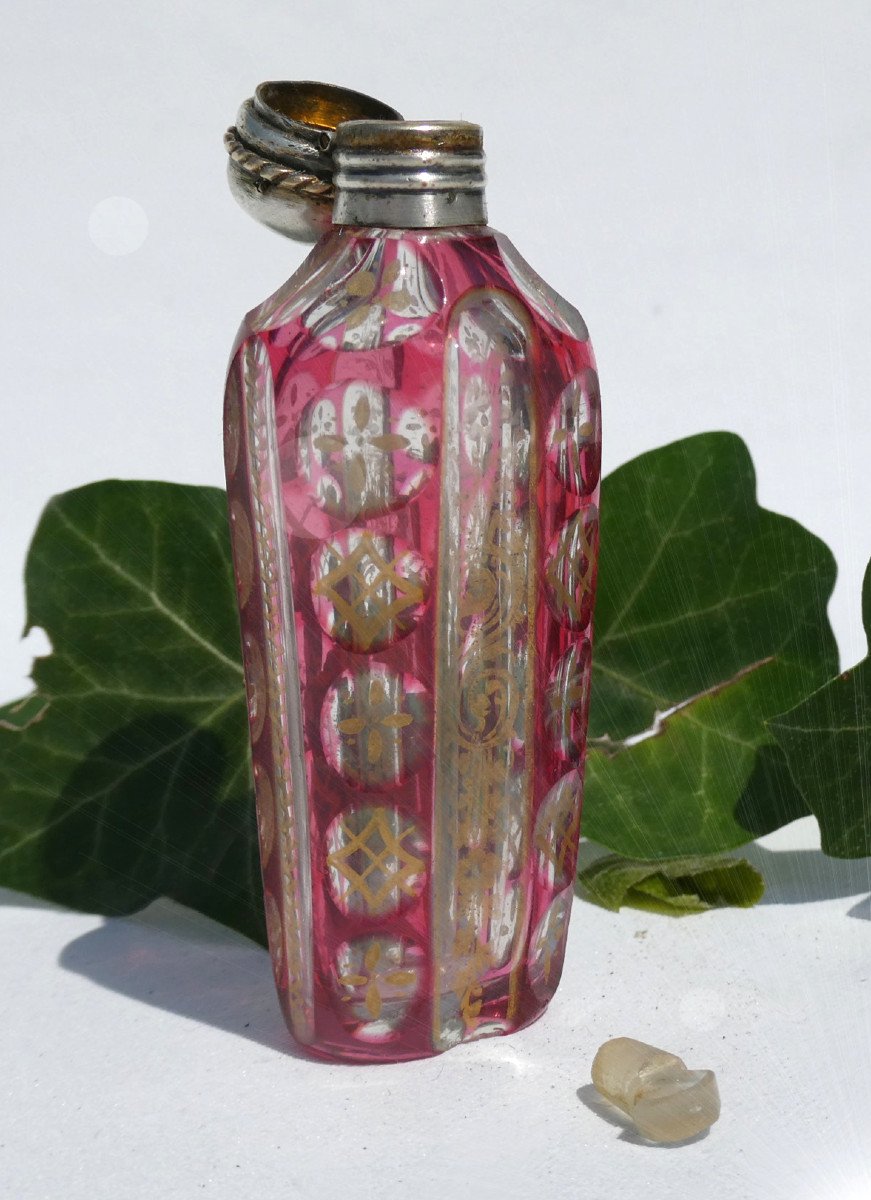 Bottle Of Salts Napoleon III Period, Mount In Sterling Silver, Nineteenth Perfume, Overlay-photo-4