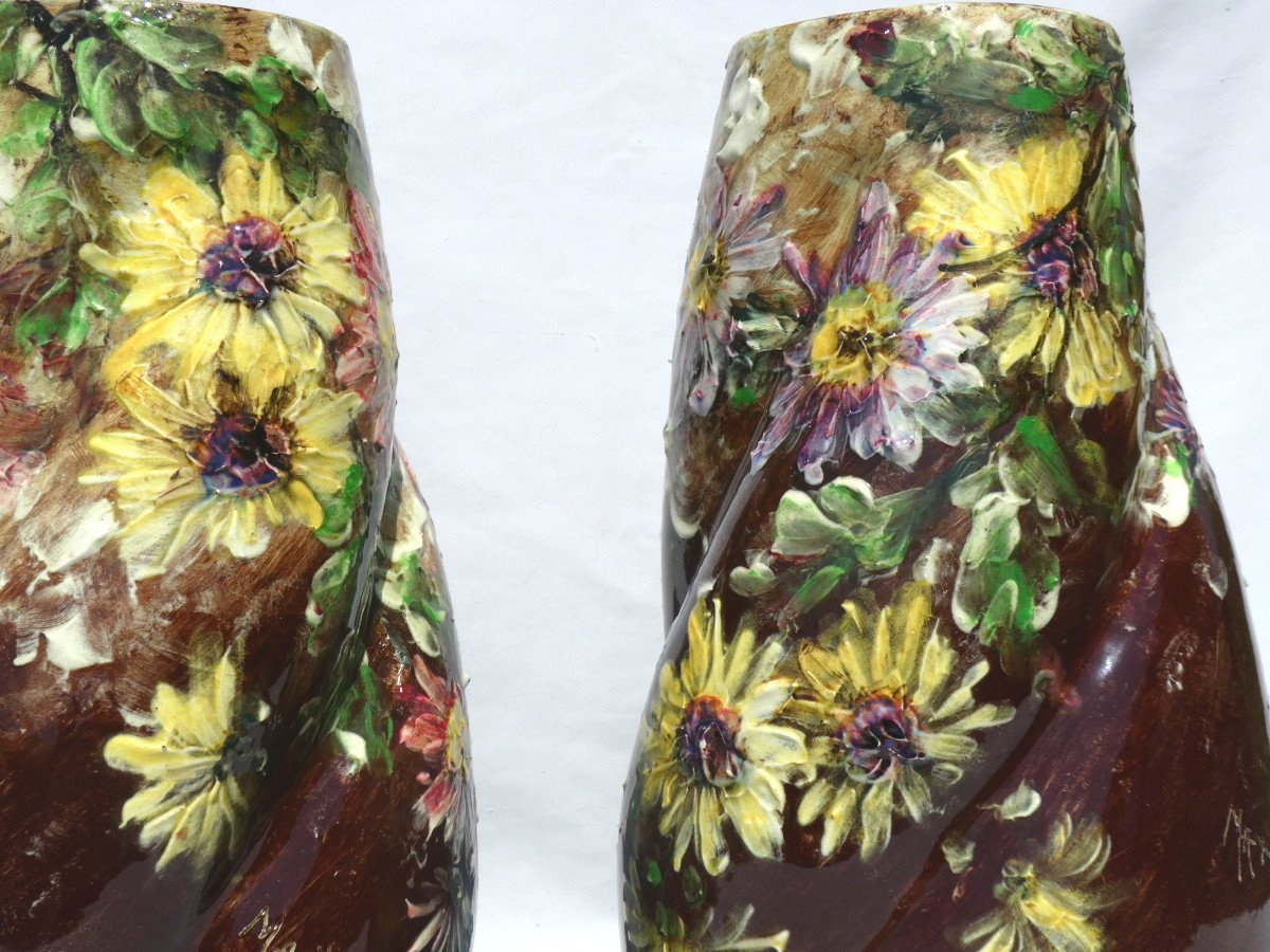 Old Pair Of Large Vases In Impressionist Slip Jerome Massier Pere Vallauris Nineteenth-photo-4
