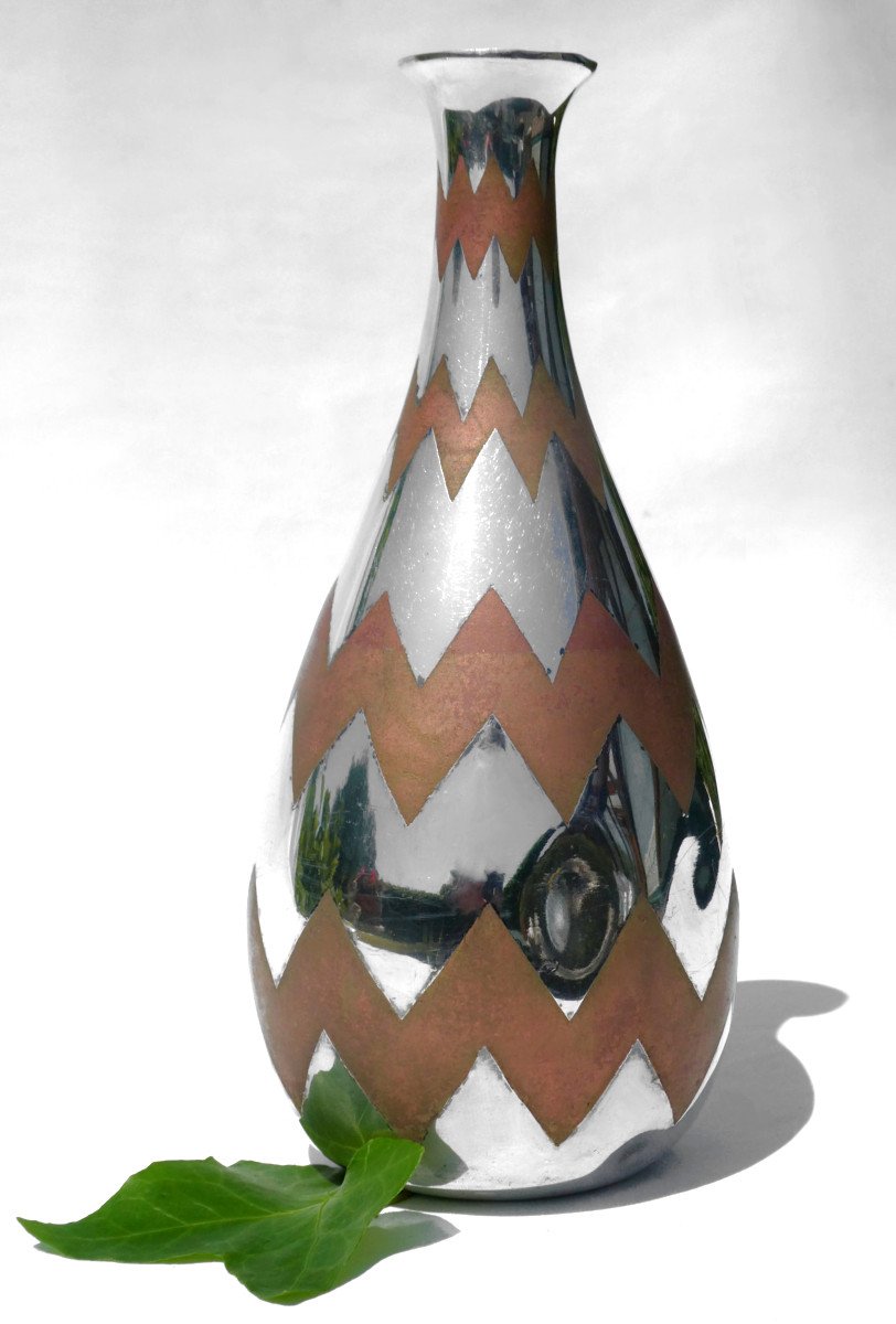 Soliflore Vase 1930 In Dinanderie, Christofle Style Art Deco, Luc Lanel / Auguste Delaherche-photo-3