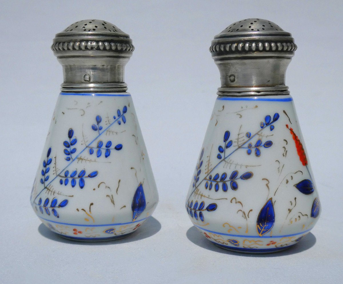 Paire De Salerons En Porcelaine Allemande & Argent Massif ; Salieres 1900 Style Imari