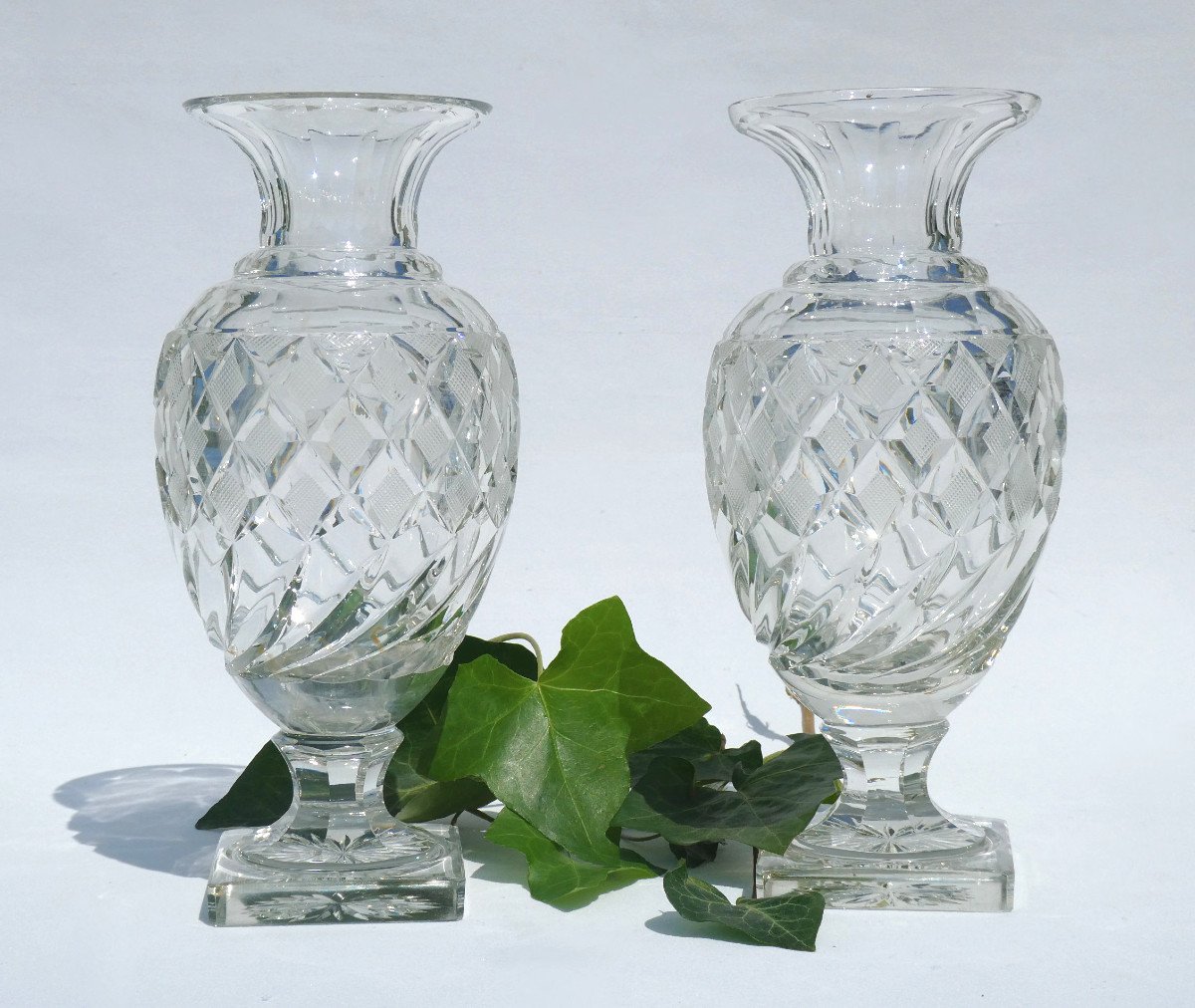 Paire De Vases En Cristal De Baccarat , Décor Ananas , époque Charles X , Le Creusot 1820 XIXe-photo-3