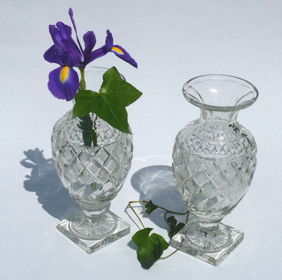 Paire De Vases En Cristal De Baccarat , Décor Ananas , époque Charles X , Le Creusot 1820 XIXe-photo-4