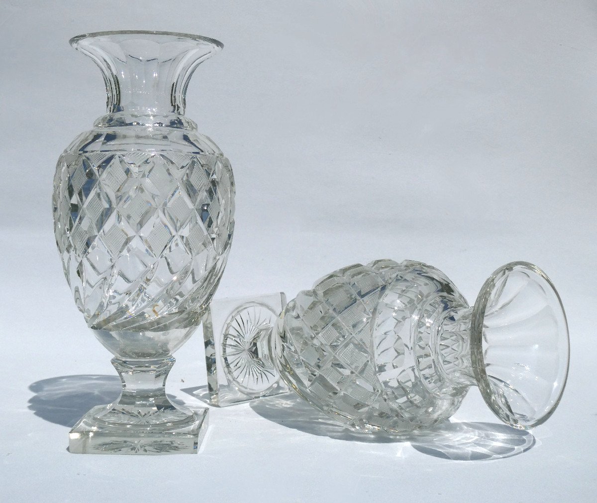 Paire De Vases En Cristal De Baccarat , Décor Ananas , époque Charles X , Le Creusot 1820 XIXe-photo-1