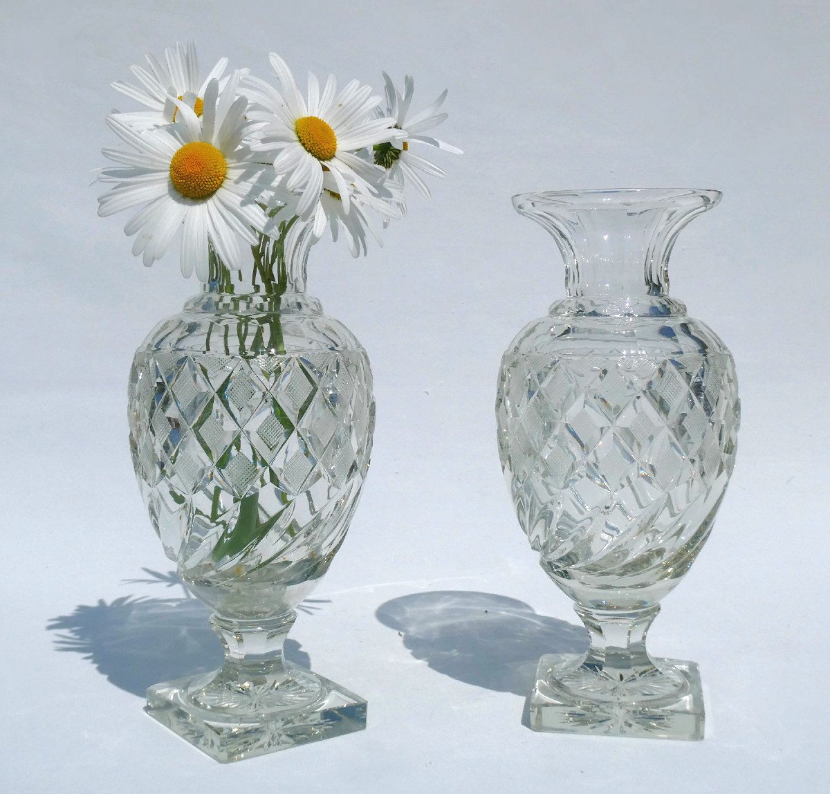 Paire De Vases En Cristal De Baccarat , Décor Ananas , époque Charles X , Le Creusot 1820 XIXe-photo-3