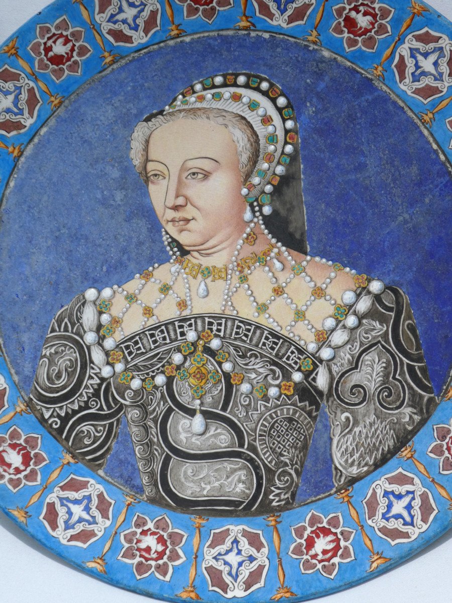 Grand Plat Neo Renaissance , Portrait De La Reine De France Catherine De Medicis Choisy Le Roi-photo-2